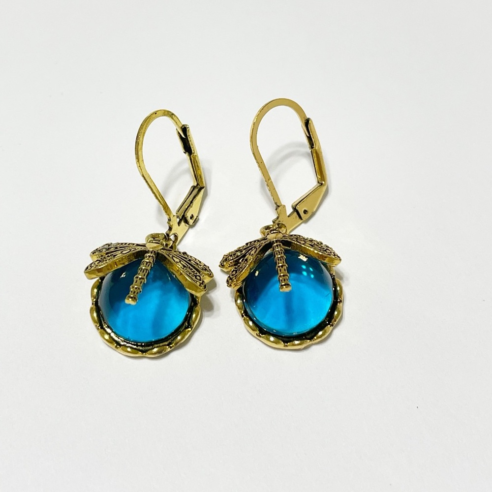 Gold and Blue Dragonfly Earrings